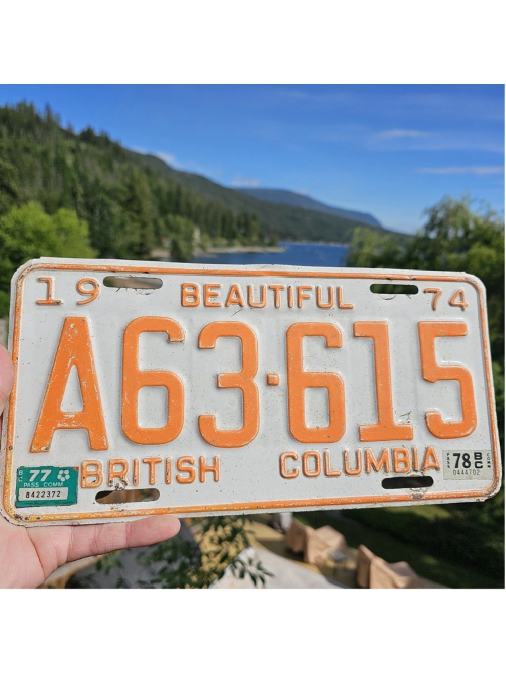 1974 British Columbia COMMERCIAL License Plate A63-615 Vintage BC Canada